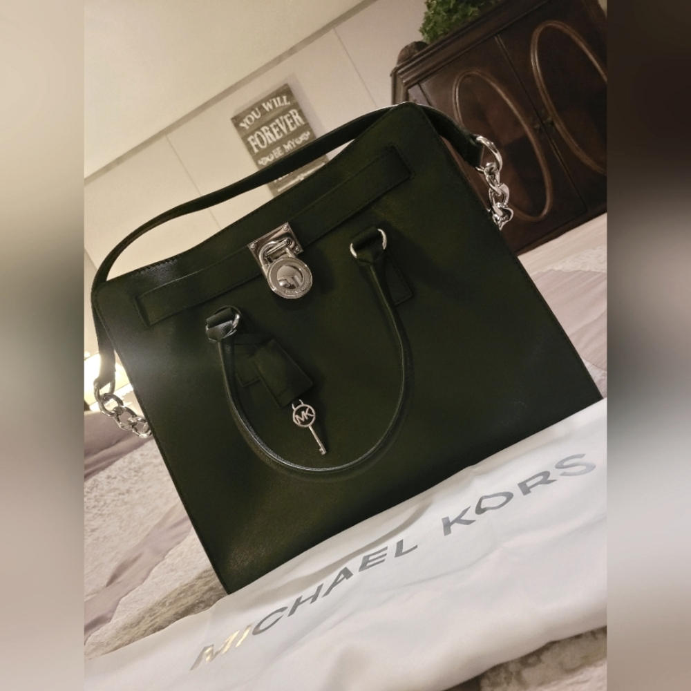 MK Large Saffiano Black Leather Handbag